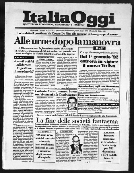 Italia oggi : quotidiano di economia finanza e politica